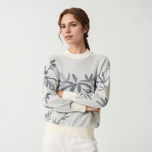 Womens New Trung Quốc Bóng Jacquard Dệt Kim Áo Thun Áo Len 100% Len Sang Trọng Mềm Đan Tops Cho Mùa Thu - Product Image 2