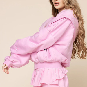 Sweats à capuche zippés personnalisés pour femmes Streetwear lourd Sweats à capuche courts en coton blanc uni avec fermeture éclair et épaules tombantes - Product Image 6