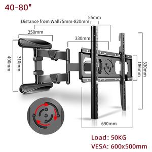 Настенная светодиодная Подставка для телевизора, 40-80 дюймов, 600x500 мм - Product Image 6
