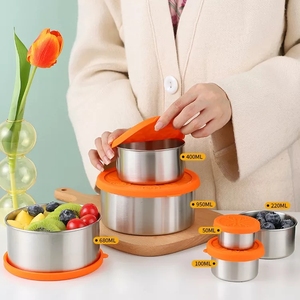 Recipientes de Almacenamiento de Alimentos de Grado Alimenticio Premium, Juego de 6 Loncheras Bento de Acero Inoxidable con Tapa de Silicona para Adultos - Product Image 5