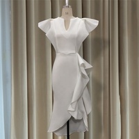 4XL col en V taille haute robe à volants blanc robes formelles mince irrégulière femmes élégante robe blanche
