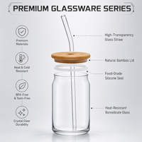 Vente en gros de gobelets en verre borosilicate de 17 oz en forme de canette de cola avec logo personnalisé, couvercle en bambou et paille pour boire du café, du lait ou du jus