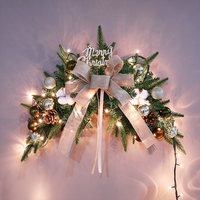 Guirlande de Noël en corne de cerf faite à la main, couleur café, avec lumières, pour porte extérieure, ornement suspendu, nœud, vente en gros d'usine JIAXUN