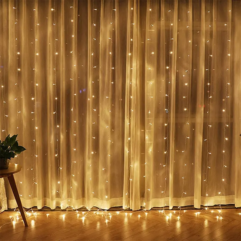300 LED 창 커튼 문자열 조명 크리스마스 웨딩 파티 홈 정원 침실 야외 실내 벽 장식
