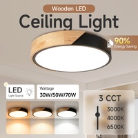 Lámpara de Techo Moderna de Madera, Regulable, 30W 50W 70W, 3CCT, Control Remoto, Redonda, para Dormitorio, Luces LED de Techo
