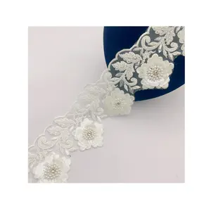 10cm Wide Polyester High Quality Fancy Embroidery Sequin Bridal Beaded Lace Trim For DIY