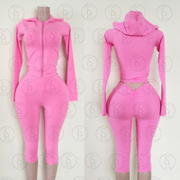 Dames Capri Set Hoge Stretch Hug Body Nylon Streetwear Hoodie Jack & Shorts Set Twee Delen Gym Workout Dames Kledingset