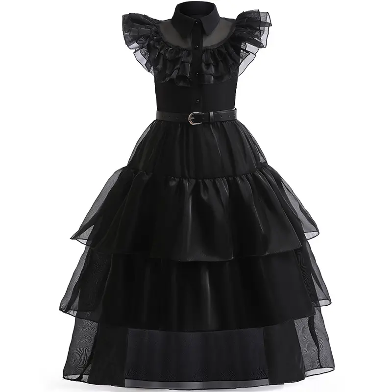 Black Cosplay TV Movie Halloween Wednesday Addams Family Dress Costume Wednesday Addams Costume For Girl