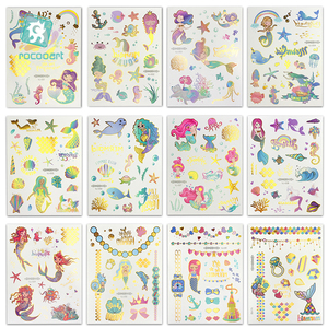 Mermaid e unicorno forniture per feste tatuaggi temporanei per bambini Cartoon <span class=keywords><strong>tatuaggio</strong></span> Design oro metallizzato Flash per bambini - Product Image 2