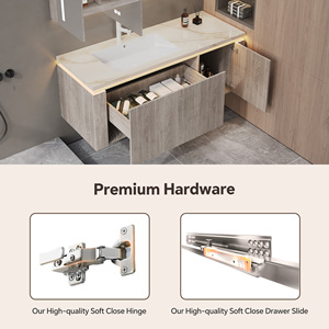 Meuble-lavabo de salle de bain avec vasque <span class=keywords><strong>simple</strong></span>, meubles-lavabos suspendus avec miroir LED intelligent anti-buée et armoire - Product Image 4