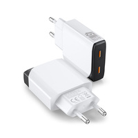 Pengisi Daya GaN 45W dengan Dua Port USB-C, Pengisi Daya Dinding dengan PPS QC3.0 SCP PD Pengisian Cepat, Colokan EU untuk iPhone 15 14 Samsung Ponsel Android