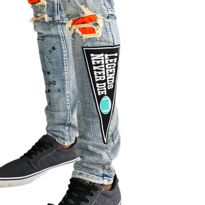 <span class=keywords><strong>Jeans</strong></span> da Uomo Personalizzati di Design, con Effetto Smerigliato a Mano, Ricami e Patch, Vestibilità Dritta <span class=keywords><strong>Super</strong></span> Elasticizzata, Lavaggio Stonewashed e Stampa - Product Image 6