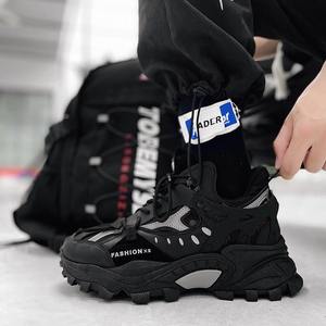 Trendy Platform Shoes Men Breathable Air Mesh Upper PU <b>Leather</b> Patchwork Height Increasing Running Sports Casual <b>Sneakers</b> - Product Image 4