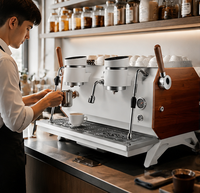 Máquina de Café Espresso Comercial de Doble Grupo, 12L, con Triple Caldera y Pantalla Independiente para Cafetería