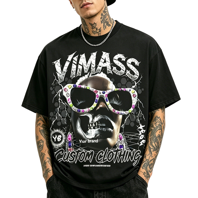 Smooth Soft Touch Ribbed Cuff Graphic T-Shirt High Definition Full Back Printing Youth Urban Street Hip Hop Apparel T-Shirt