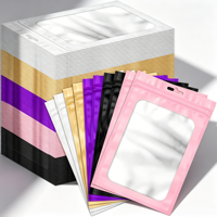 Sacs refermables en Mylar avec fermeture éclair, pochettes d'emballage en feuille métallique avec fenêtre transparente et trou de suspension, sacs à fermeture éclair auto-scellants de qualité alimentaire
