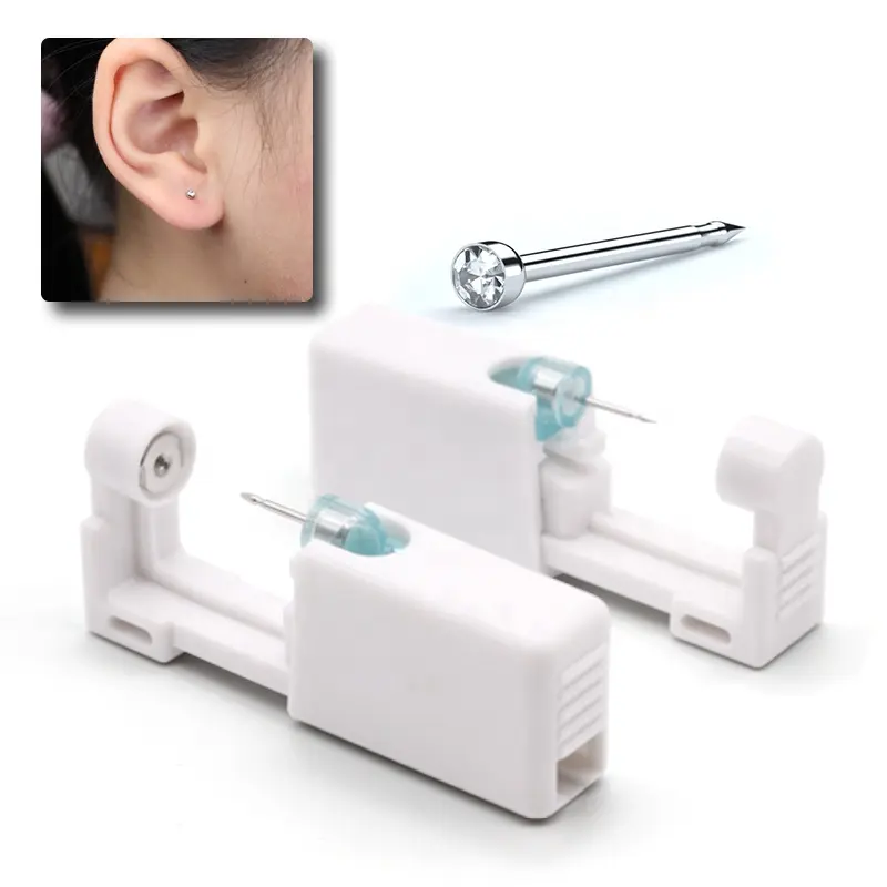 Pistola para Piercing de oreja, Mini tachuelas de cristal blanco, kit de herramientas personales, indolora, desechable