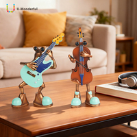 Figurine de robot musicien en résine, statue de robot groupe, ornement de robot avec guitare et violoncelle, décoration de bureau artisanale en gros