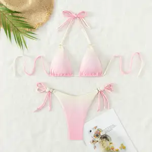 2024 nuovo costume da bagno brasiliano all'ingrosso personalizzato donna costume da bagno stampa Mini Micro triangolo stringa Micro Sling Bikini Set