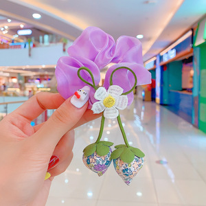Đáng yêu <span class=keywords><strong>satin</strong></span> tóc scrunchies với dâu tây và hoa trang trí dễ thương phụ kiện tóc cho trẻ thời trang-ý thức cô gái - Product Image 2