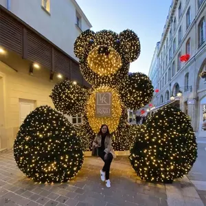 Lampu dekorasi taman halaman Natal komersial LED 3D Navidad kotak hadiah lampu Motif Beruang