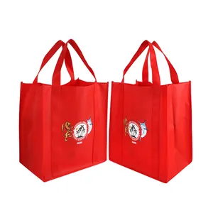 新趋势可重复使用廉价回收耐用超市购物红色无纺布礼品袋包装