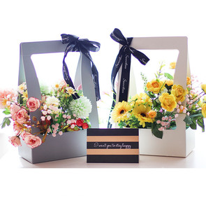 Nuovo arrivo fiorista maniglia cesto di fiori regalo borsa per il trasporto scatola di carta artistica cestini di carta per fiori portatili - Product Image 1