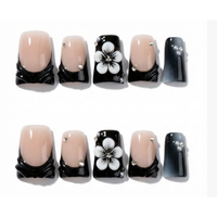 476-480 Faux ongles à presser faits main en forme de bec de canard, 10 pièces, réutilisables, en acrylique, pour enfants, motif carré artificiel