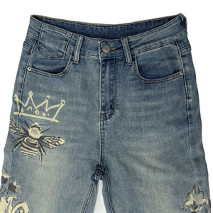 YAXI Jeans da <span class=keywords><strong>Donna</strong></span> Personalizzati <span class=keywords><strong>Blu</strong></span> Vintage Lavati a Gamba Dritta e <span class=keywords><strong>Vita</strong></span> <span class=keywords><strong>Alta</strong></span> con Stampa Collezione Estiva - OEM/ODM - Product Image 3