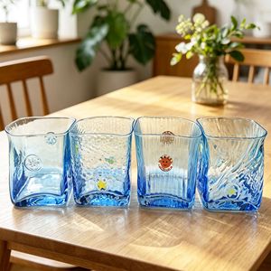 Gobelet à <span class=keywords><strong>eau</strong></span> frais BST 300 ml, en verre martelé, peint à la main, motif dessin animé, simple et créatif, pour la maison, pour lait ou jus, forme carrée - Product Image 1