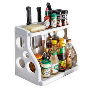 <b>Kitchen</b> Seasoning Double-tier Non-folding Plastic Multifunction Storage Knife <b>Rack</b> Spices Containers - Product Image 1