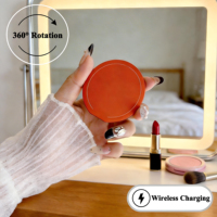 Support de téléphone pliable en alliage de zinc avec logo personnalisé, miroir compact magnétique avec design à rabat, support de téléphone avec miroir de maquillage