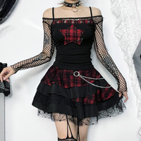Gothique Crop Tops Noir Spaghetti Strap Mesh Slim Corset Tops 2025 Nouveau Goth Punk Grunge Fairy Core Sexy Y2K Halloween Vêtements