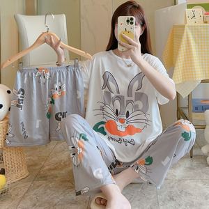 Set <span class=keywords><strong>Pigiama</strong></span> Tre Pezzi da <span class=keywords><strong>Donna</strong></span>, Pantaloncini, Maglietta a Maniche Corte, Pantaloni, Abbigliamento da Casa, T-shirt con Collo Tondo, <span class=keywords><strong>Pigiama</strong></span> <span class=keywords><strong>Estivo</strong></span> con Stampe Cartoon - Product Image 4