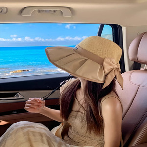 Fisherman Sun Hat With Bow Patchwork Breathable Cotton <b>Bucket</b> Hat For Women Outdoor Beach Sun Protection Hat Solid Color - Product Image 2