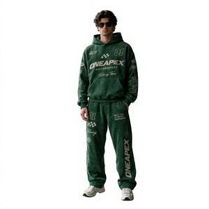 Men's Green Motorsport <b>Hoodie</b> Sweatpants Tracksuit Set by <b>One</b> Apex Racing Team Two <b>Piece</b> Matching Jogger Streetwear Casual - Product Image 1