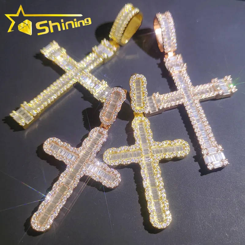 Fast delivery cross pendant iced out vvs moissanite large sterling silver hip hop jewelry