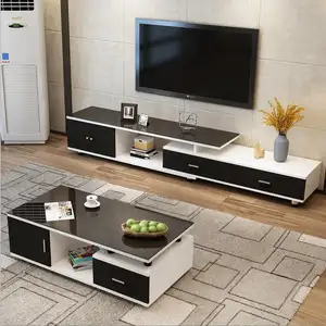 New design hot sale black tv stand and coffee table glass top tv stands coffee tables cheap price