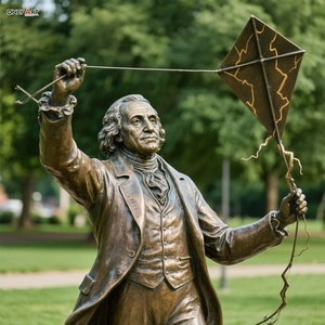 Benutzer definierte Park Square Decor Große hand gegossene Bronze Fliegen Sie einen Drachen, um Blitz lebensgroße berühmte Benjamin Franklin Messing Statue anzuziehen - Product Image 3