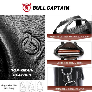 BULLCAPTIAN Brand Men's Genuine Leather Retro Luxury Soft <b>Briefcase</b> Large Capacity Laptop Business Crossbody Bag Lightweight - Product Image 3