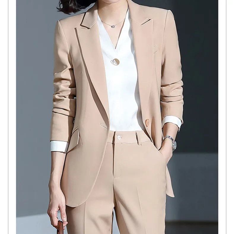 factory custom wholesale New apricot suit fashion 2 -piece women's autumn and winter pants suit