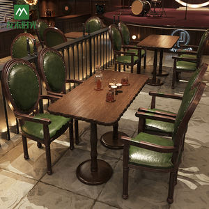 Juego de mesa y silla de Bar americano Retro de madera maciza para restaurante, taberna o cafetería, muebles de comedor - Product Image 2