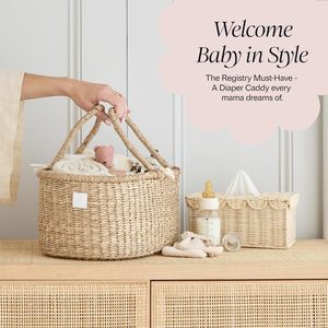 Panier en jonc de mer fait main avec séparateur en coton - Panier à couches de luxe primé (ROSA) - Product Image 1