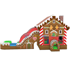 Castillo inflable navideño de doble carril con tobogán y piscina, con diseño de galleta de jengibre. - Product Image 3