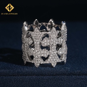 Anillo de banda ancha con cruz hueca de diamantes cultivados en laboratorio VVS de ZUANFA JEWELRY, anillo de banda ancha estilo hip hop con incrustaciones de S925 para hombre - Product Image 6