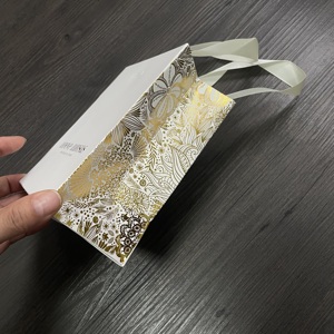 Sac cadeau de luxe mignon, motif de gaufrage en feuille d'or fine, logo de marque, emballage pour petite entreprise, papier élégant imprimé à l'écran - Product Image 1