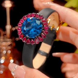 Premium Style Eco-friendly Copper Gold Plated 16-10MM Blue Zircon Pendant <b>Earrings</b> Ring Fine Jewelry Sets 4 Pice for Women - Product Image 5
