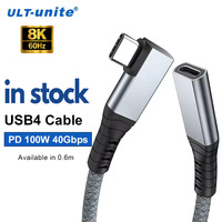 Cable de Extensión USB4 de Ángulo Recto ULT-unite, Tipo C Macho a Hembra, 40 Gbps, PD100W, 5A, Carga Rápida para Computadora y Auriculares