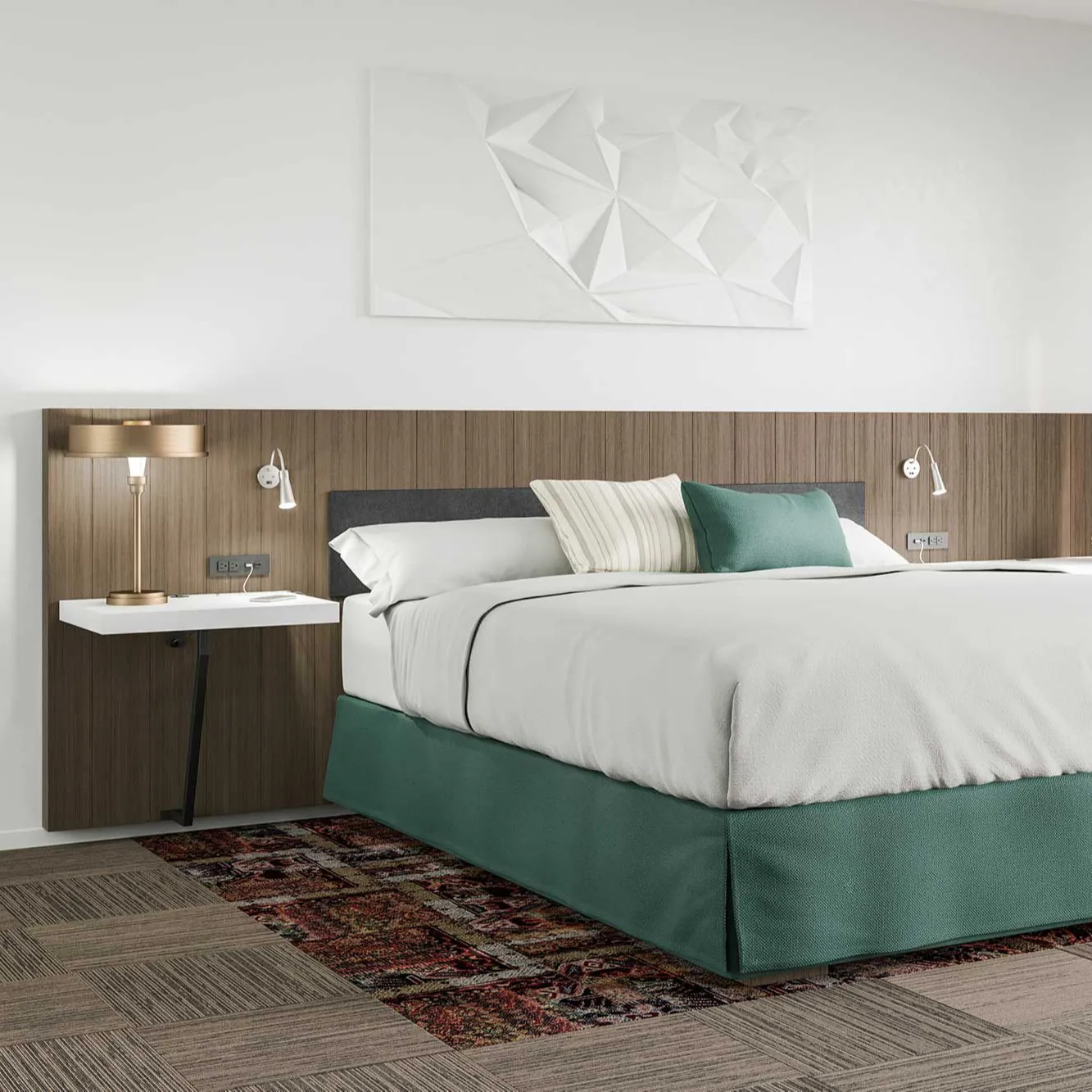 headboard with floating nightstand Hilton Garden Inn Flourish 2.0 Bloom Revive king guestroom FF&E supplier