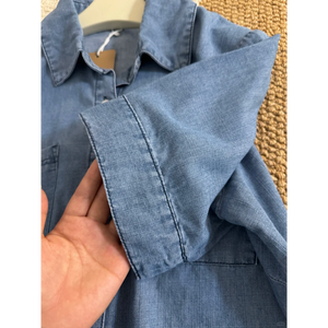 Chemisier en jean court pour <span class=keywords><strong>femme</strong></span>, nouvelle collection été 2026, style vintage, manches courtes, décontracté, chic - Product Image 3